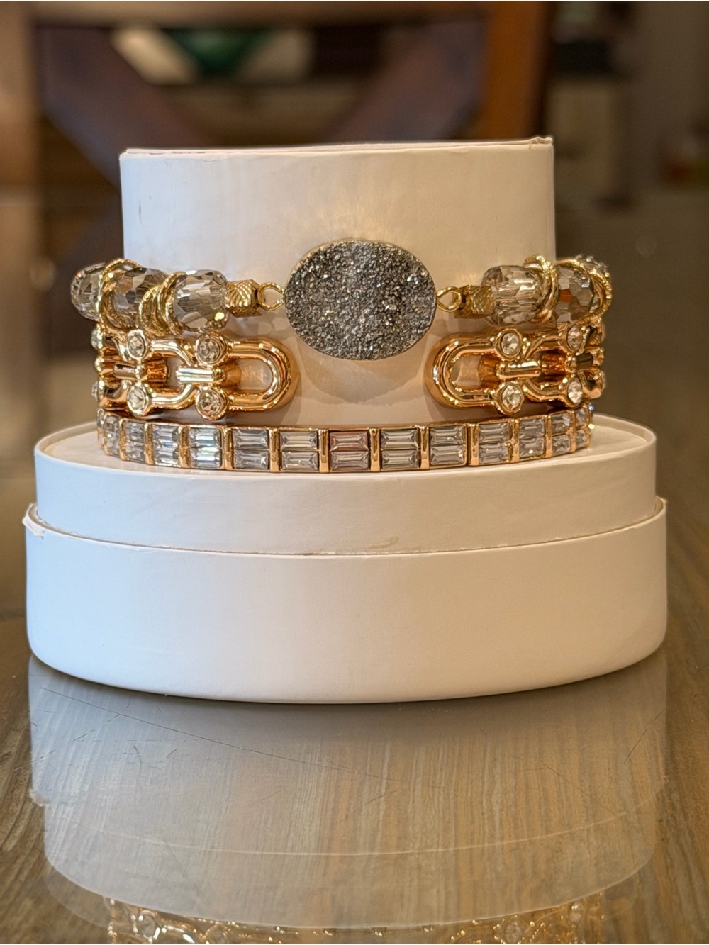 Bomb Party Bracelets! Personally Curated Gold Bracelet Set with Silver Druzy